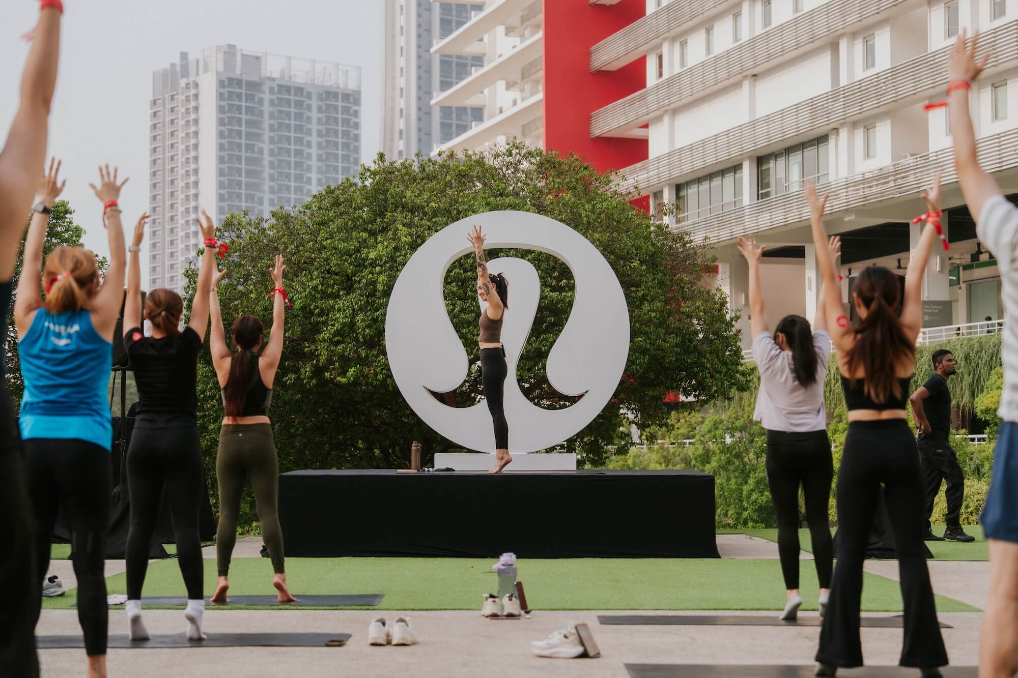 Guided yoga session at Taylor’s Lakeside Campus during MOVE · STRETCH · RESET